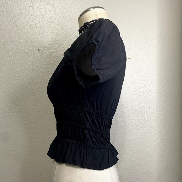 Gothic Whimsigoth VIctorian Milkmaid Ruched Puff Sleeve Cropped Blouse - Picture 11 of 14